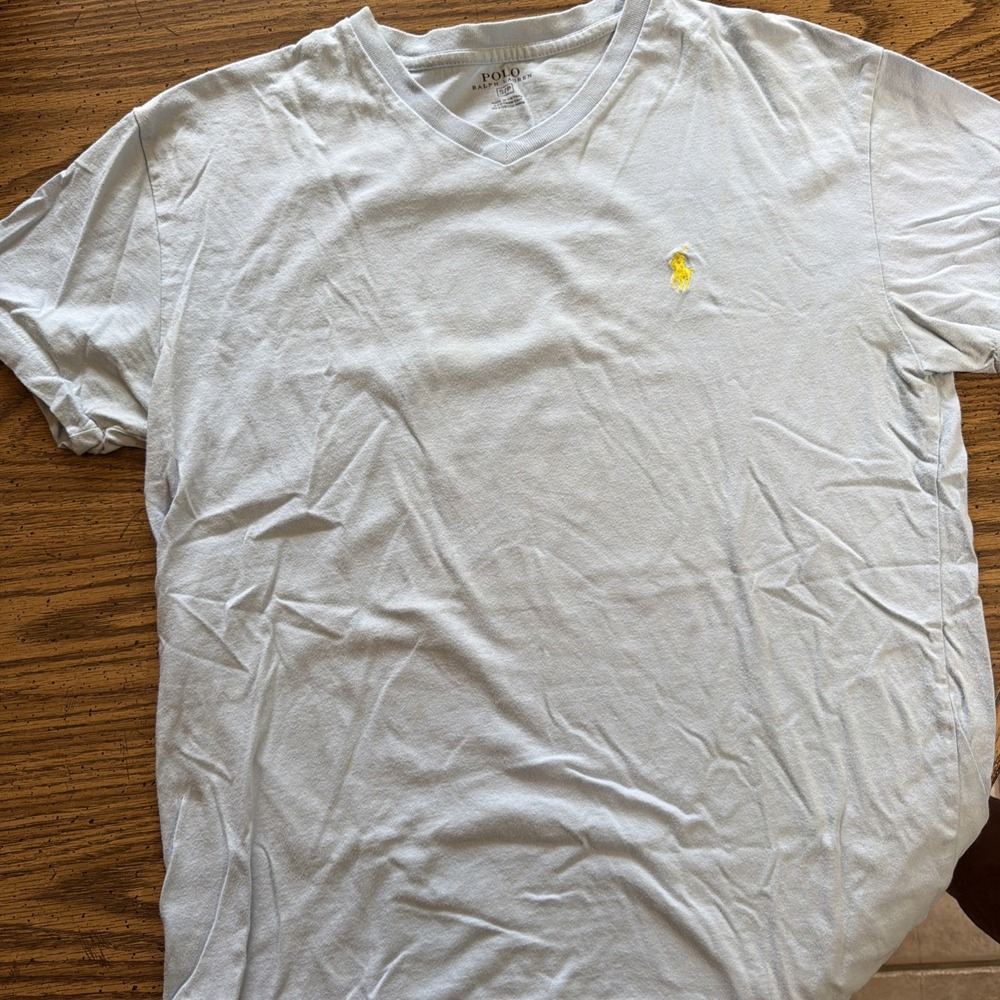 Mens Polo Ralph Lauren Short Sleeve V-Neck T-Shirt Blue Yellow Pony S Petite